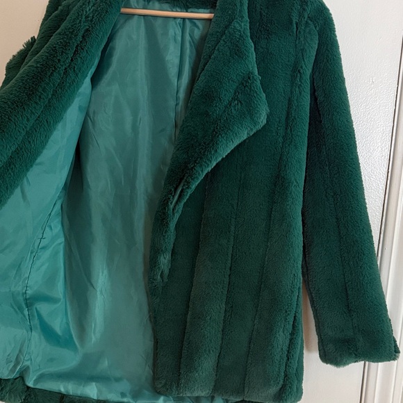 THML Emerald Green Faux Fur Coat Teddy Jacket size small - Picture 3 of 5